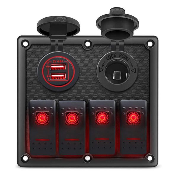 Bfy Switch Panel 4'lü Usb +Çakmaklık Kırmızı