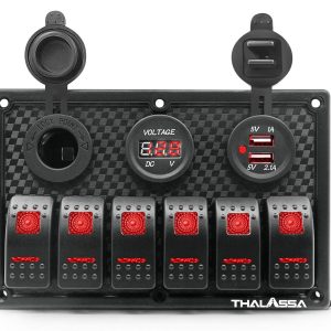 Bfy Switch Panel 6'lı +Usb+Plastik Çakmaklık+ Voltmetre Kırmızı
