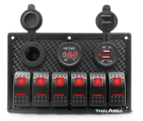 Bfy Switch Panel 6'lı +Usb+Plastik Çakmaklık+ Voltmetre Kırmızı