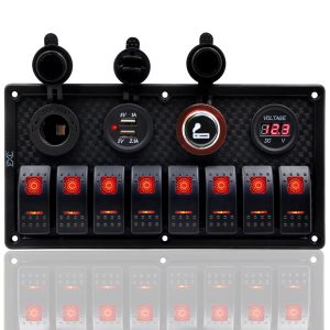 Bfy Switch Panel 8'li +Usb+Plastik Çakmaklık+ Çakmak+ Voltmetre Kırmızı