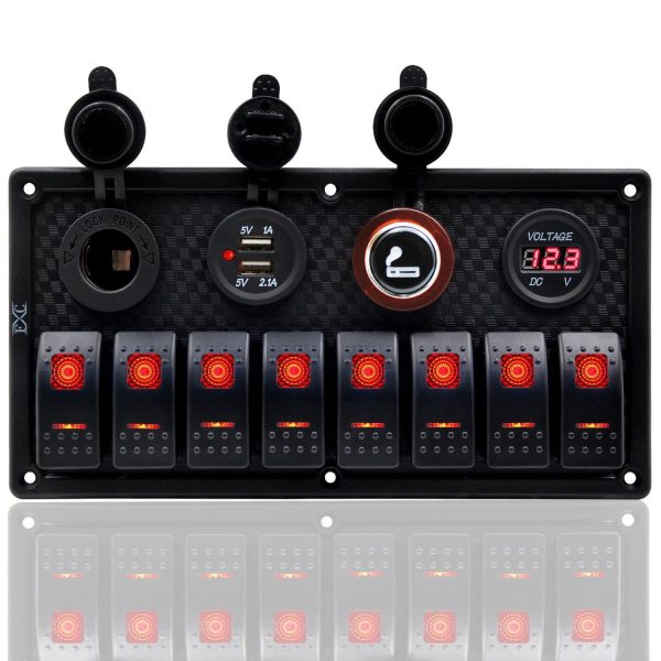 Bfy Switch Panel 8'li +Usb+Plastik Çakmaklık+ Çakmak+ Voltmetre Kırmızı