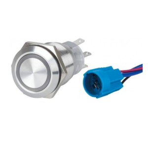 Krom Led Buton Beyaz 15A 22mm 12V-24V ON-OFF