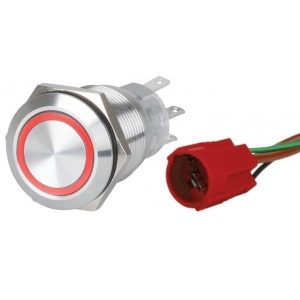 Krom Led Buton Kırmızı 15A 22mm 12V-24V ON(Yaylı)-OFF