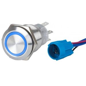 Krom Led Buton Mavi 15A 19 mm 12-24V ON(Yaylı)-OFF