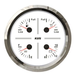 KUS 4'lü Temiz Su + Atık Su + Yakıt + 12V Voltmetre Göstergesi Beyaz 111mm
