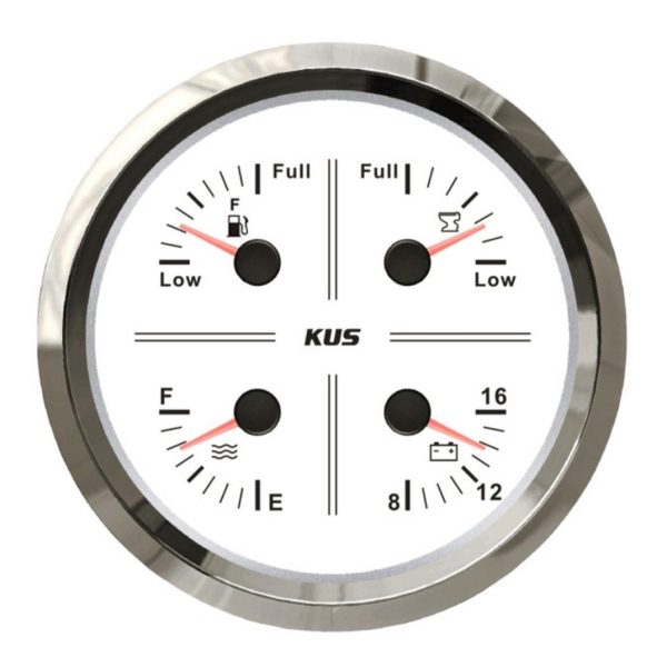 KUS 4'lü Temiz Su + Atık Su + Yakıt + 12V Voltmetre Göstergesi Beyaz 111mm