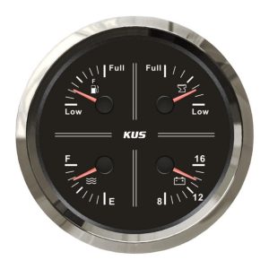 KUS 4'lü Temiz Su + Atık Su + Yakıt + 12V Voltmetre Göstergesi Siyah 111mm