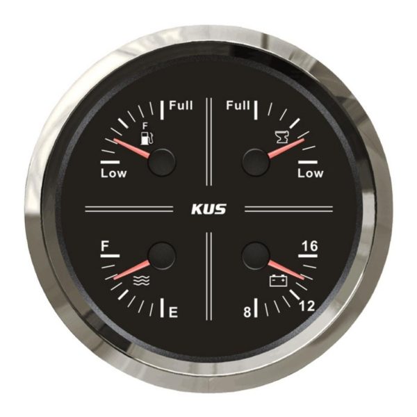 KUS 4'lü Temiz Su + Atık Su + Yakıt + 12V Voltmetre Göstergesi Siyah 111mm