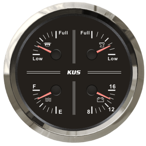 KUS 4'lü Temiz Su + Atık Su + Gri Su + 12V Voltmetre Göstergesi Siyah 111mm