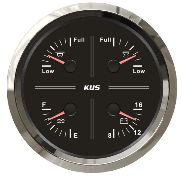 KUS 4'lü Temiz Su + Atık Su + Gri Su + 12V Voltmetre Göstergesi Siyah 111mm