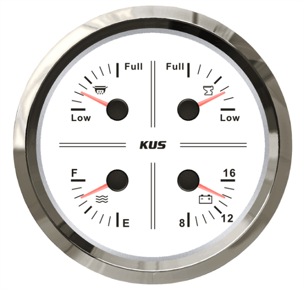 KUS 4'lü Temiz Su + Atık Su + Gri Su + 12V Voltmetre Göstergesi Beyaz 111mm