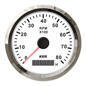 KUS Devir Göstergesi 8000 RPM Beyaz 12/24V 85mm