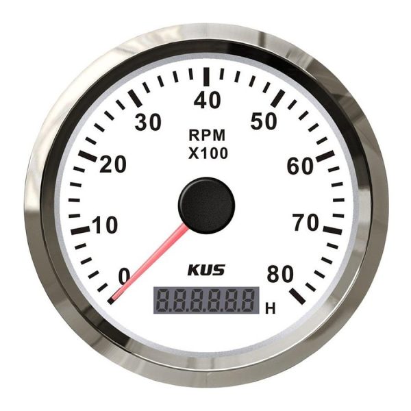 KUS Devir Göstergesi 8000 RPM Beyaz 12/24V 85mm